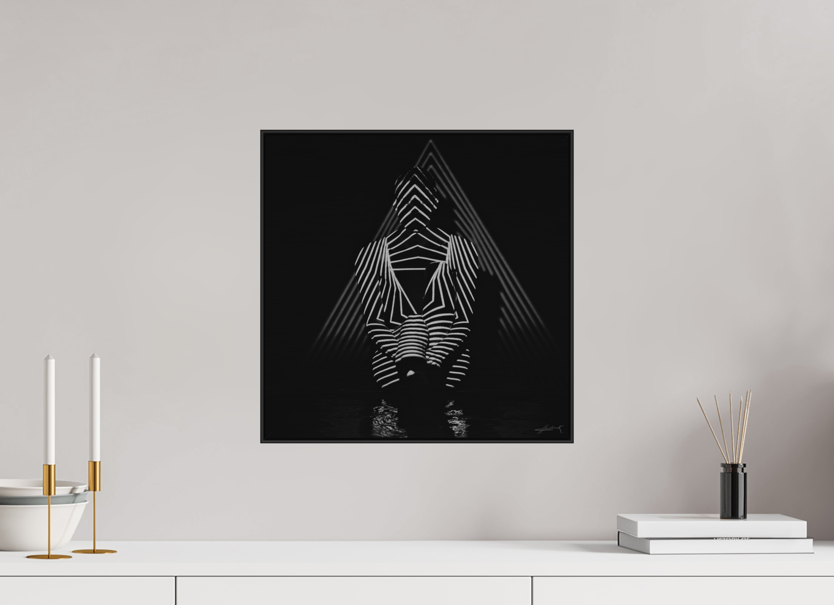 15 x 15″, 3" Black Alum ArtBox Frame on Silver Brush Aluminum 2.9 Double Exposure Photograph