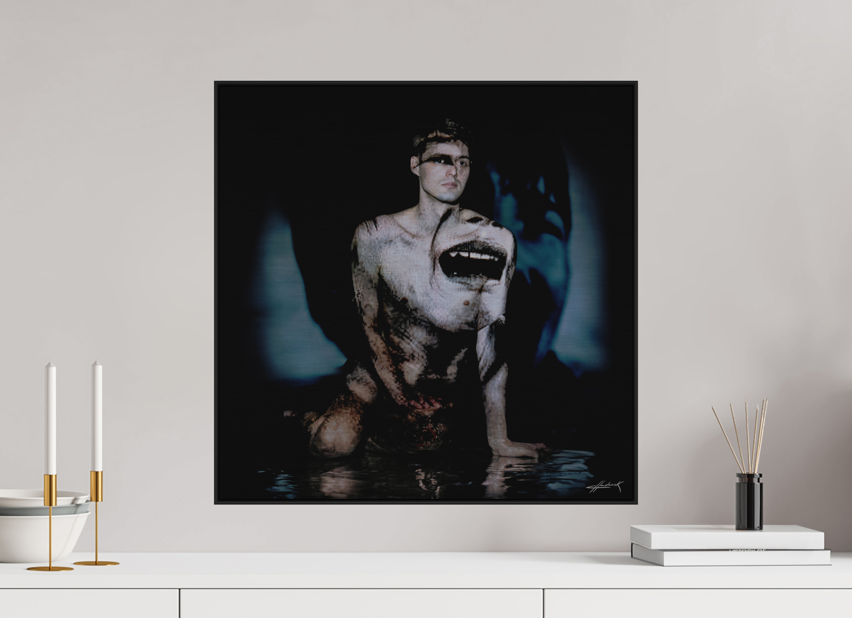 20 x 20″, 3" Black Alum ArtBox Frame on Silver Brush Aluminum 2.11 Double Exposure Photograph (Limited Edition)