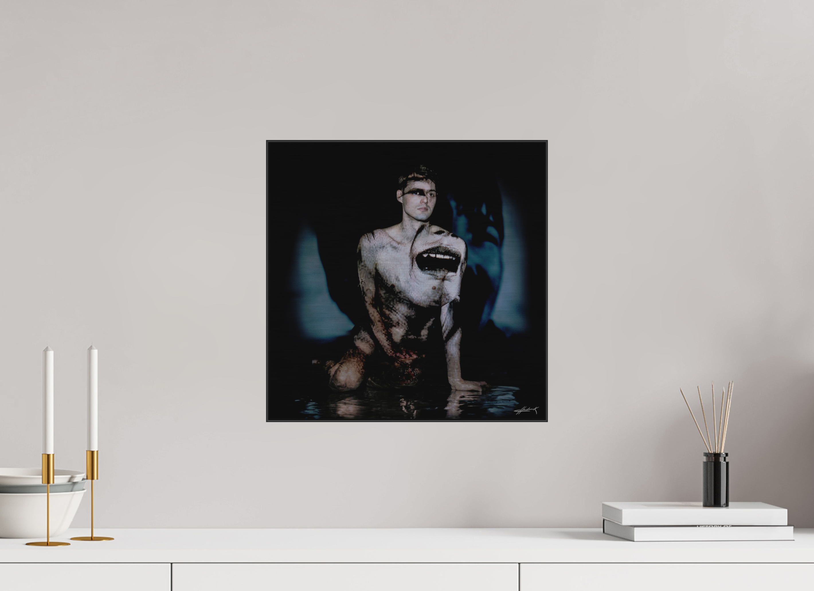 15 x 15″, 0.39" Black Alum ArtBox Frame on Silver Brush Aluminum 2.11 Double Exposure Photograph (Limited Edition)