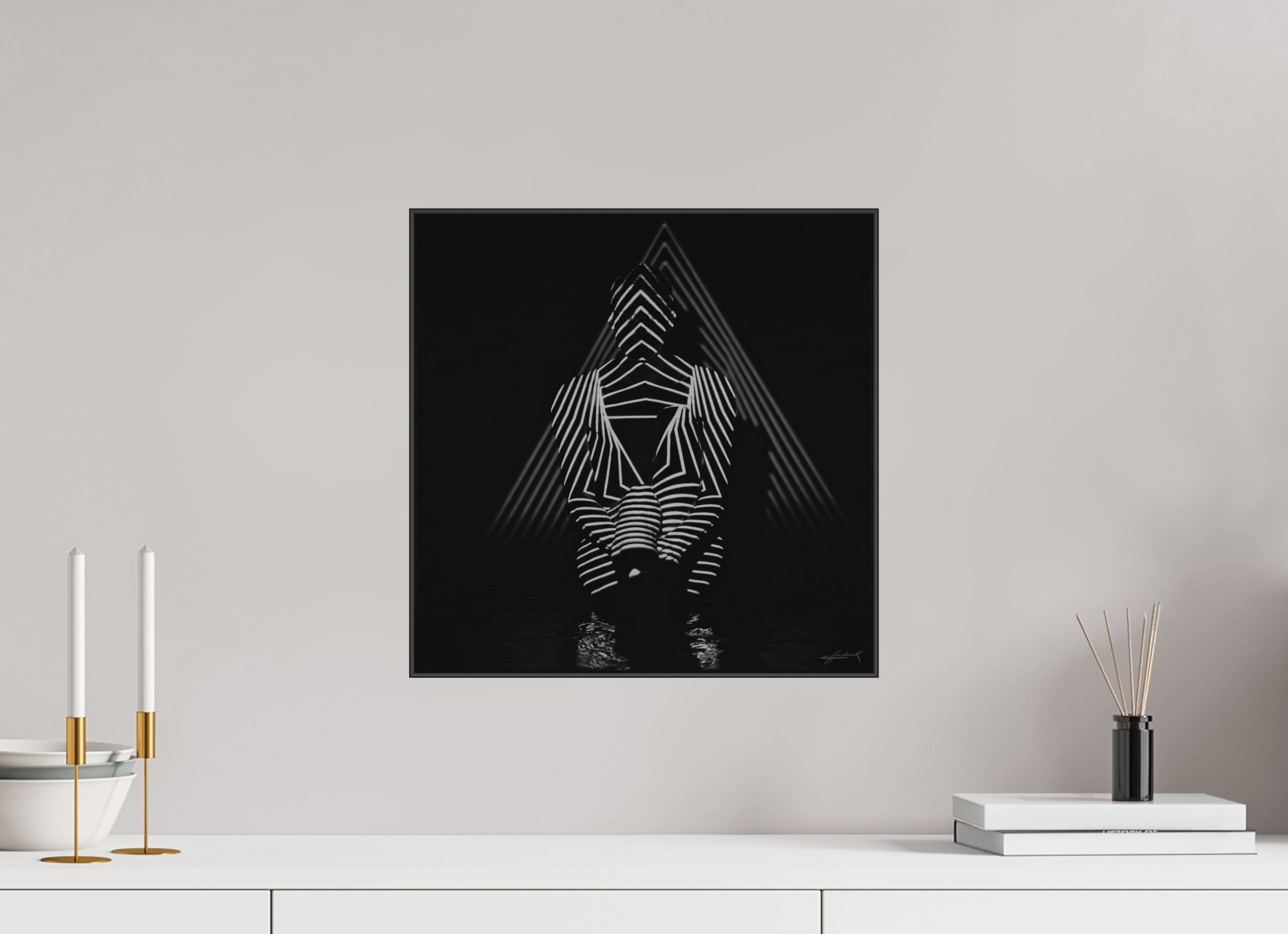 15 x 15″, 2" Black Alum ArtBox Frame on Silver Brush Aluminum 2.9 Double Exposure Photograph