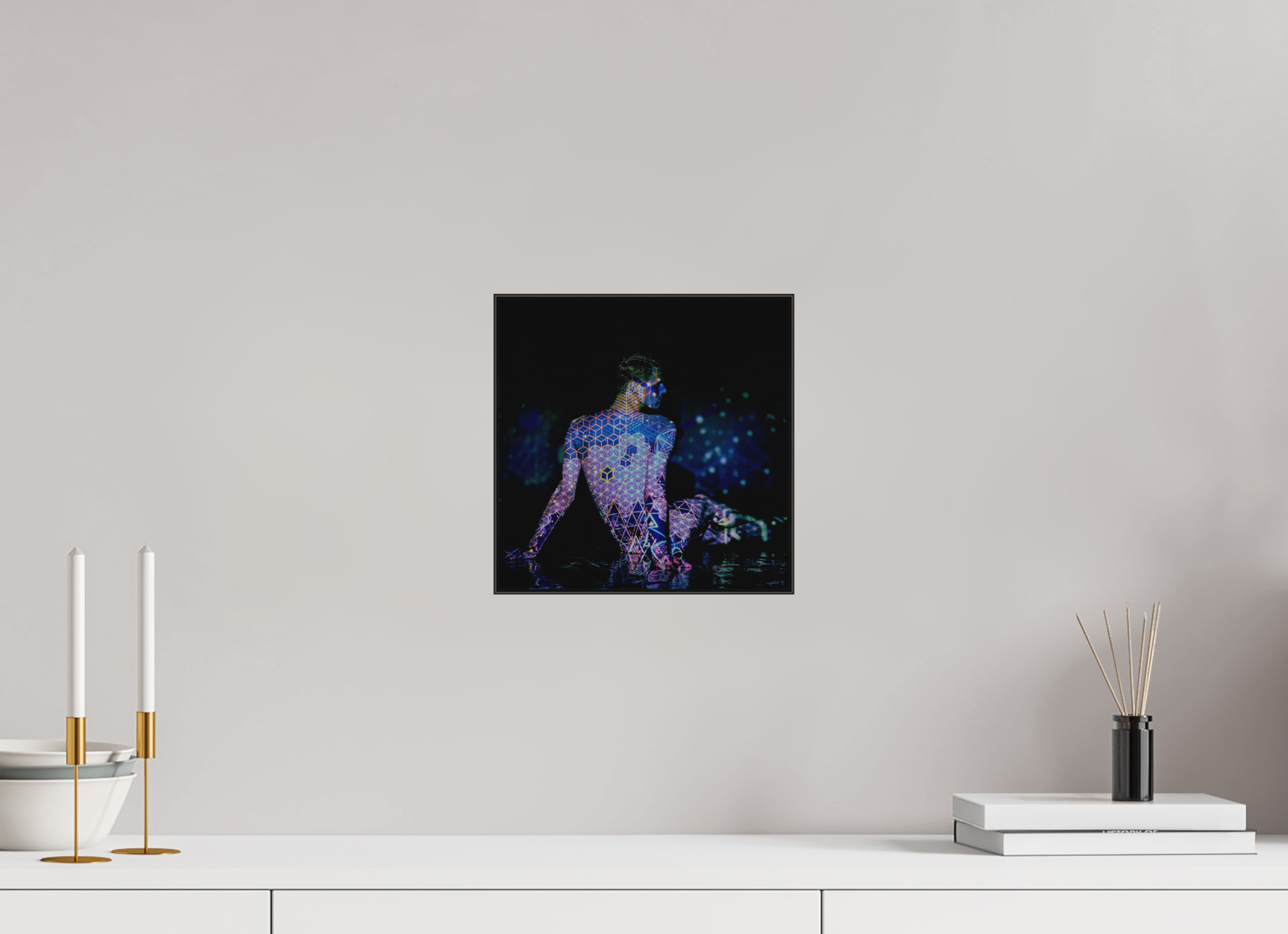 10 x 10″, 0.39" Black Alum ArtBox Frame on Silver Brush Aluminum 2.5 Double Exposure Photograph