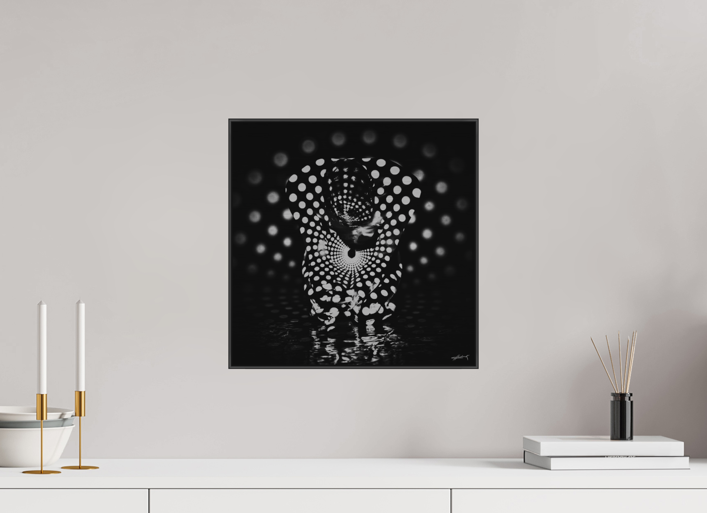 15 x 15″, 1" Black Alum ArtBox Frame on Silver Brush Aluminum 2.1 Double Exposure