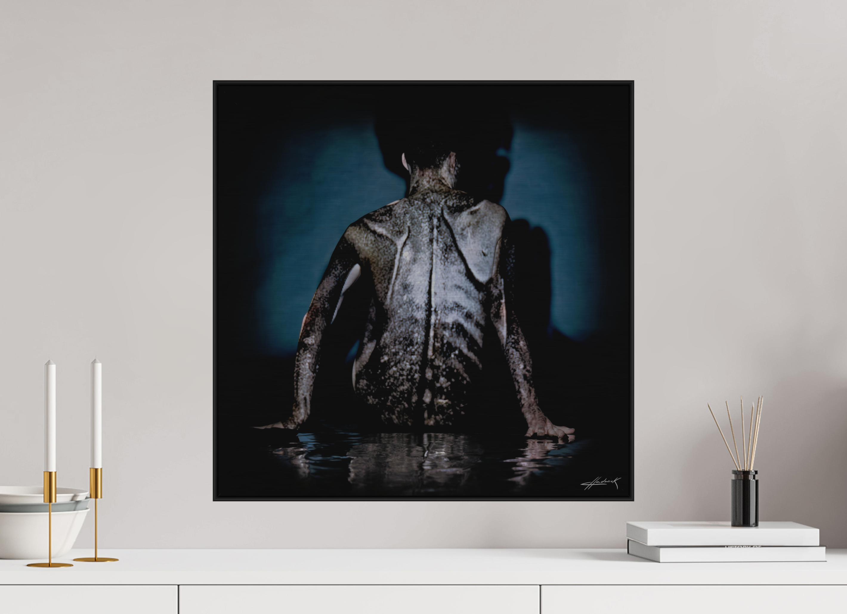 20 x 20″, 3" Black Alum ArtBox Frame on Silver Brush Aluminum 2.10 Double Exposure Photograph (Limited Edition)