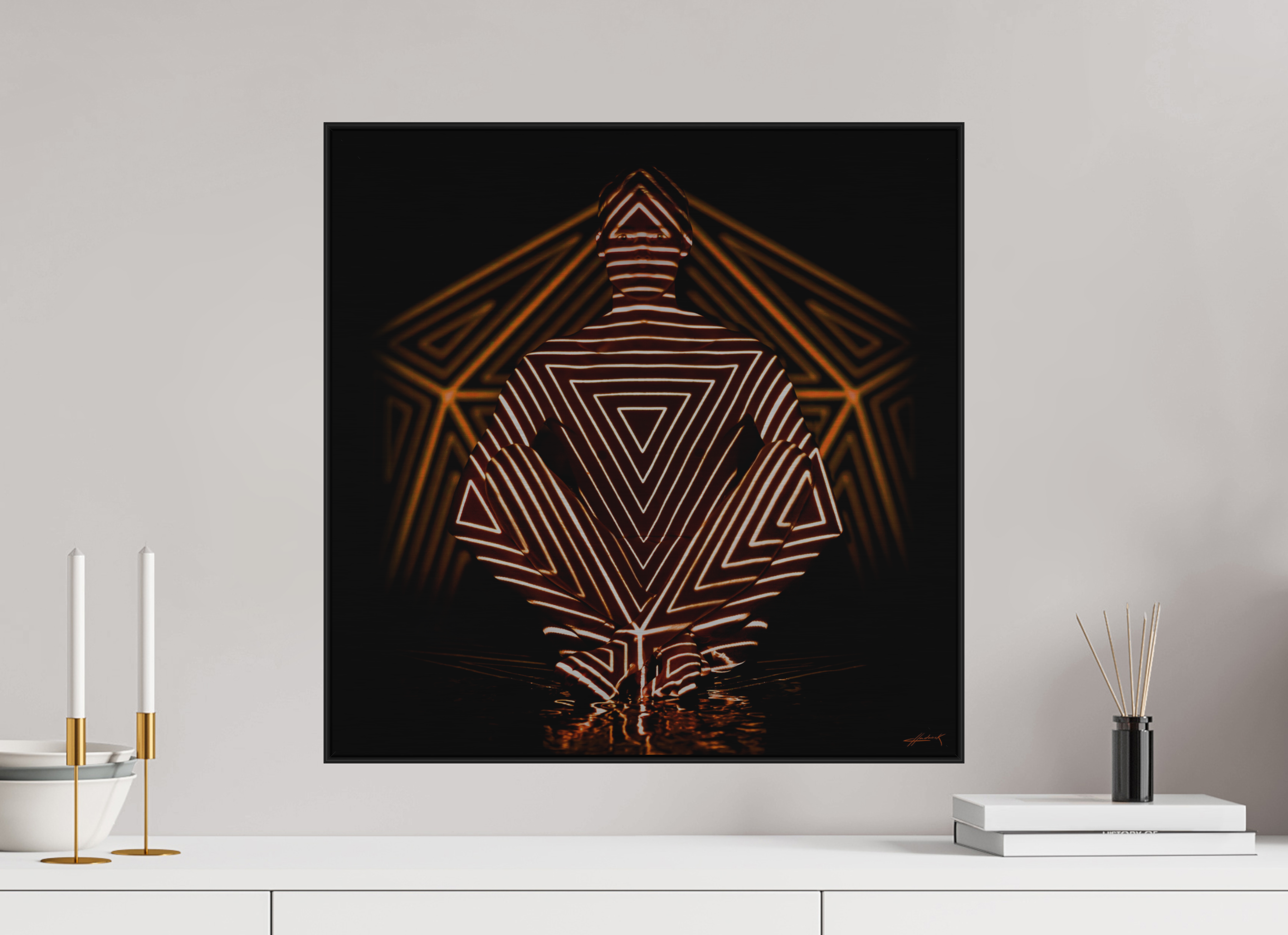 20 x 20″, 3" Black Alum ArtBox Frame on Silver Brush Aluminum 2.4 Double Exposure Photograph