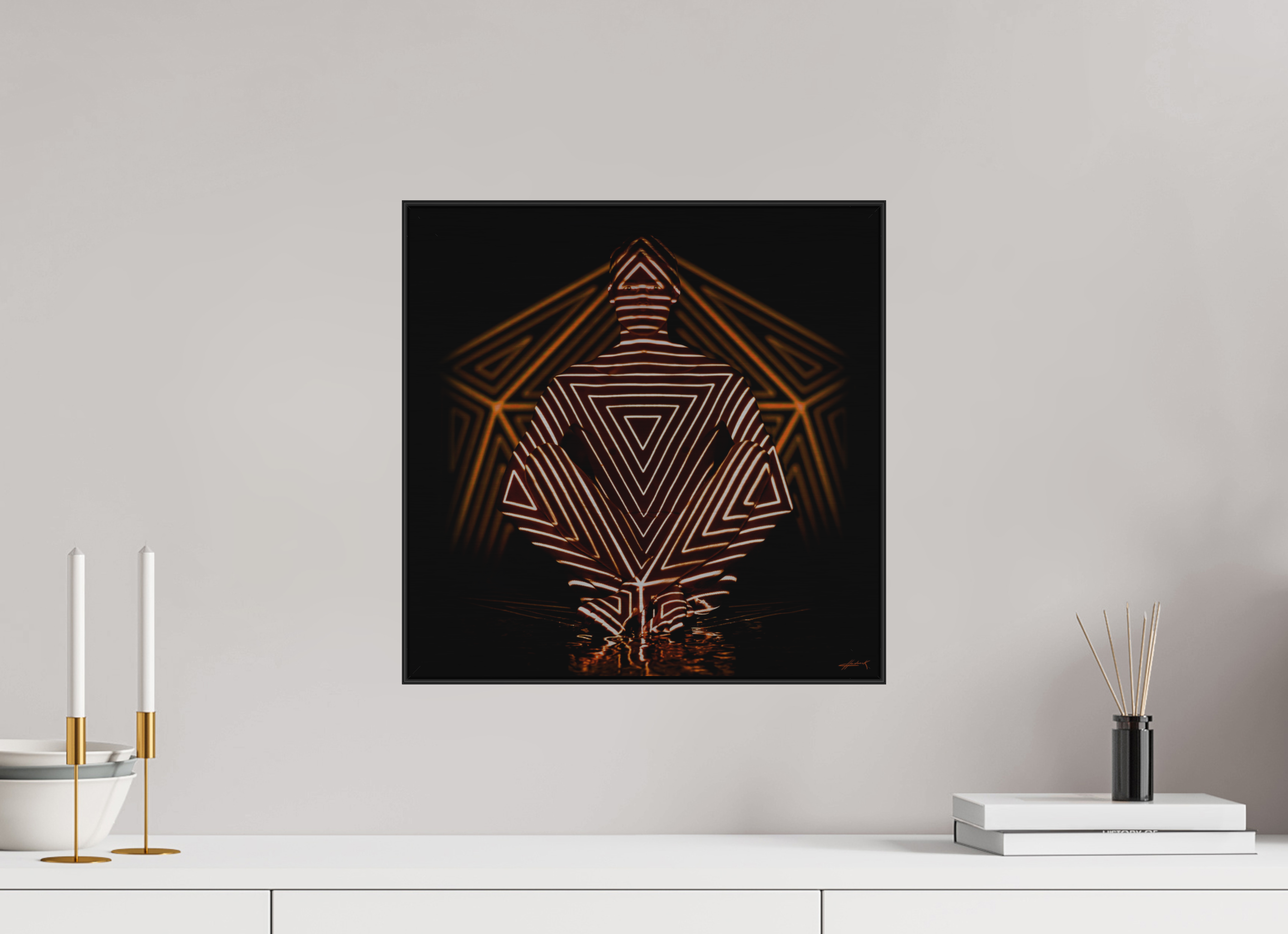 15 x 15″, 3" Black Alum ArtBox Frame on Silver Brush Aluminum 2.4 Double Exposure Photograph