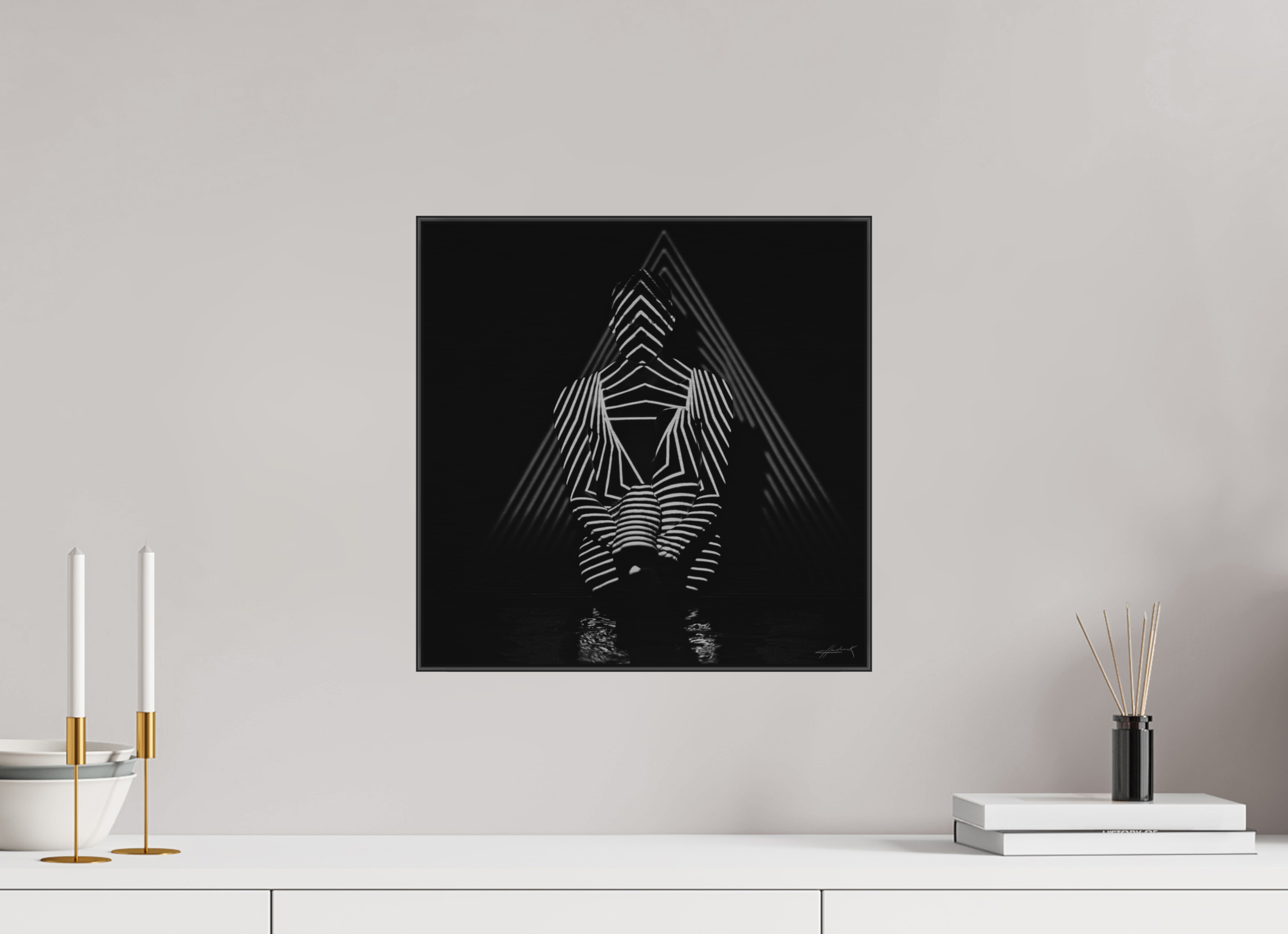 15 x 15″, 1" Black Alum ArtBox Frame on Silver Brush Aluminum 2.9 Double Exposure Photograph