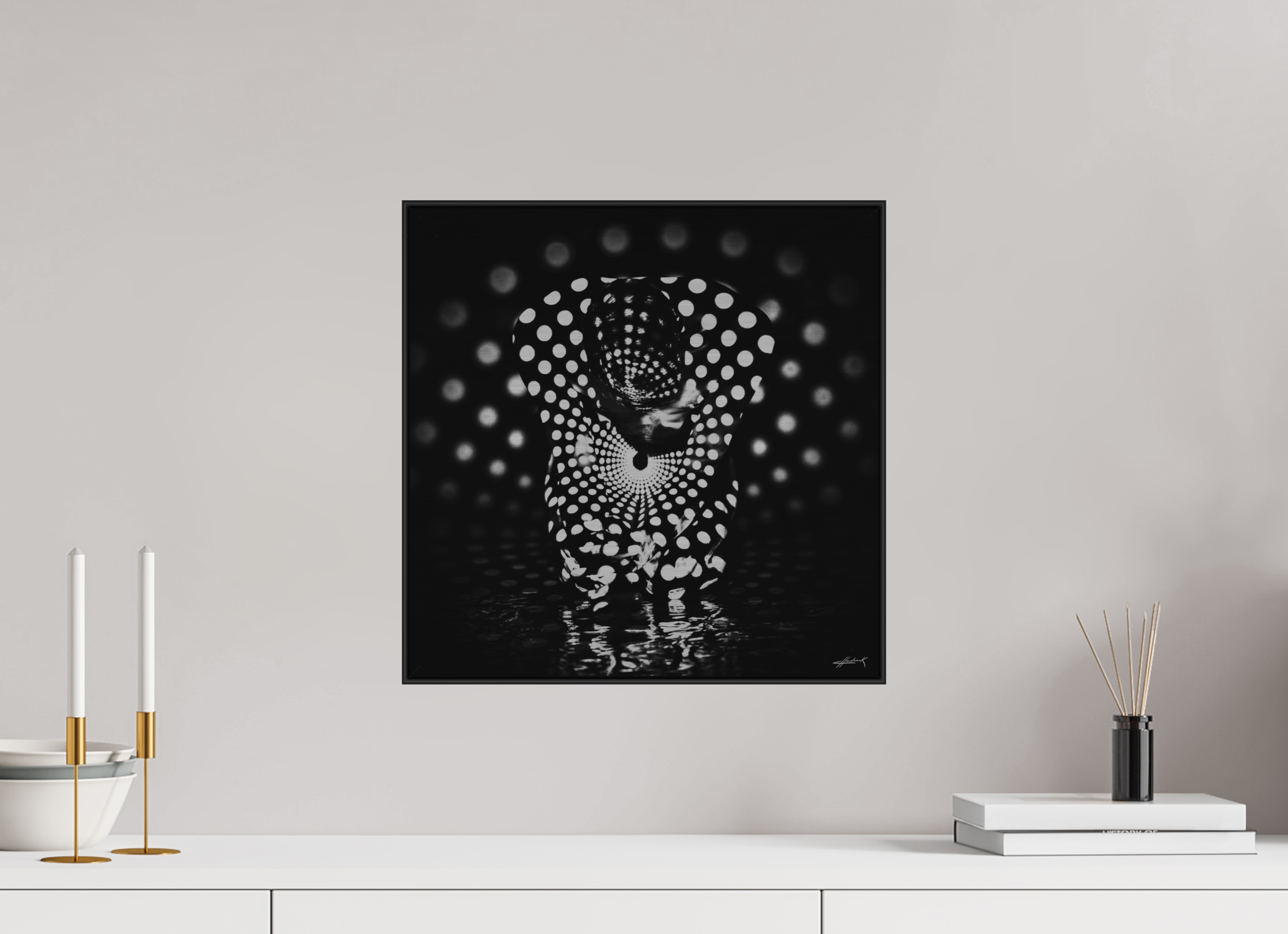 15 x 15″, 3" Black Alum ArtBox Frame on Silver Brush Aluminum 2.1 Double Exposure