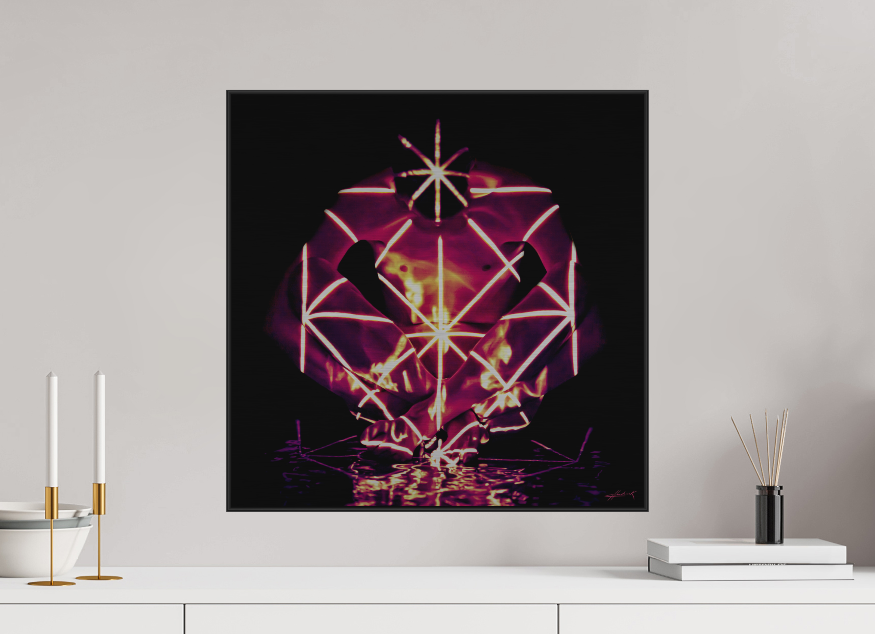 20 x 20″, 2" Black Alum ArtBox Frame on Silver Brush Aluminum 2.2 Double Exposure