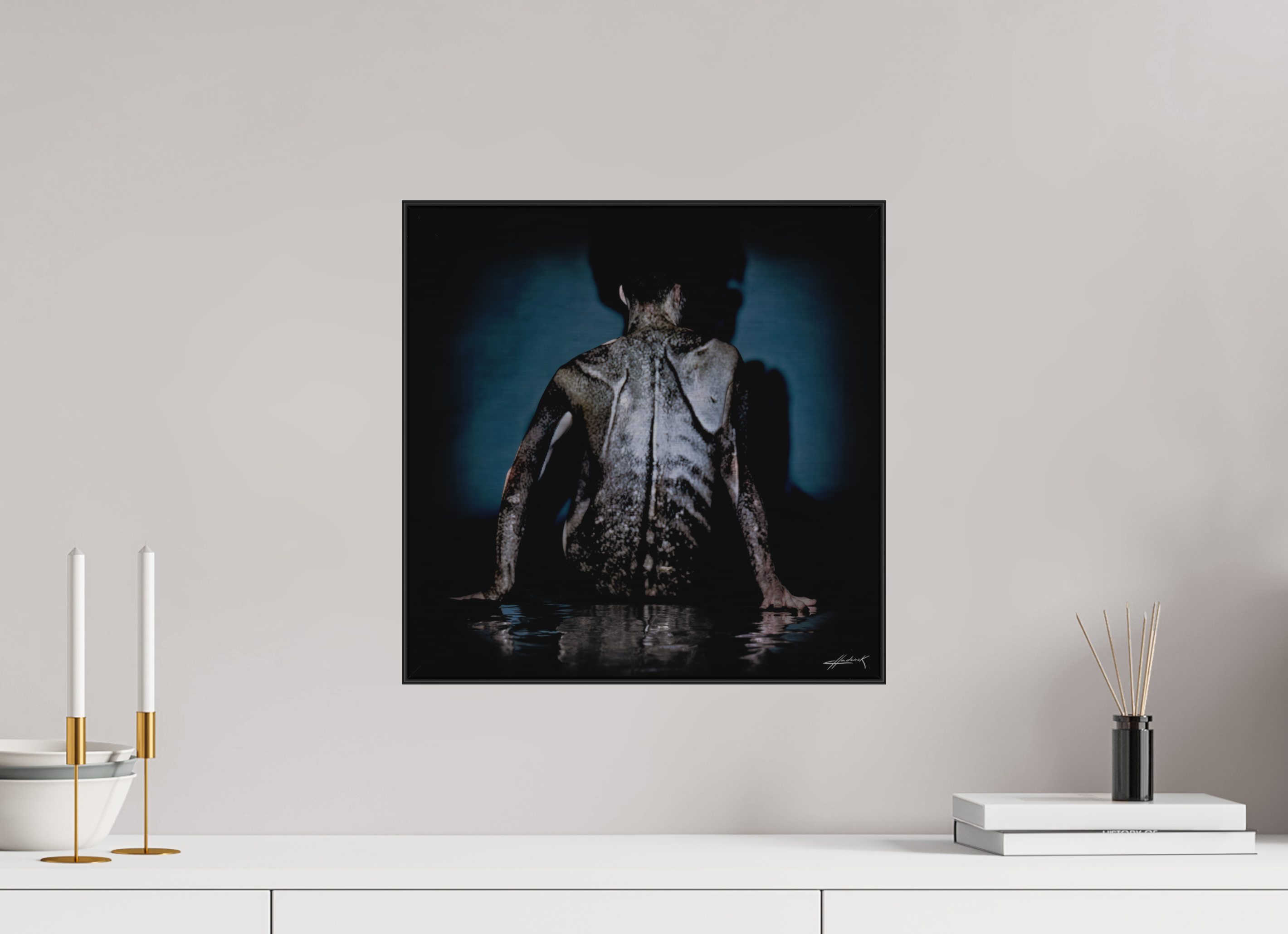 15 x 15″, 3" Black Alum ArtBox Frame on Silver Brush Aluminum 2.10 Double Exposure Photograph (Limited Edition)