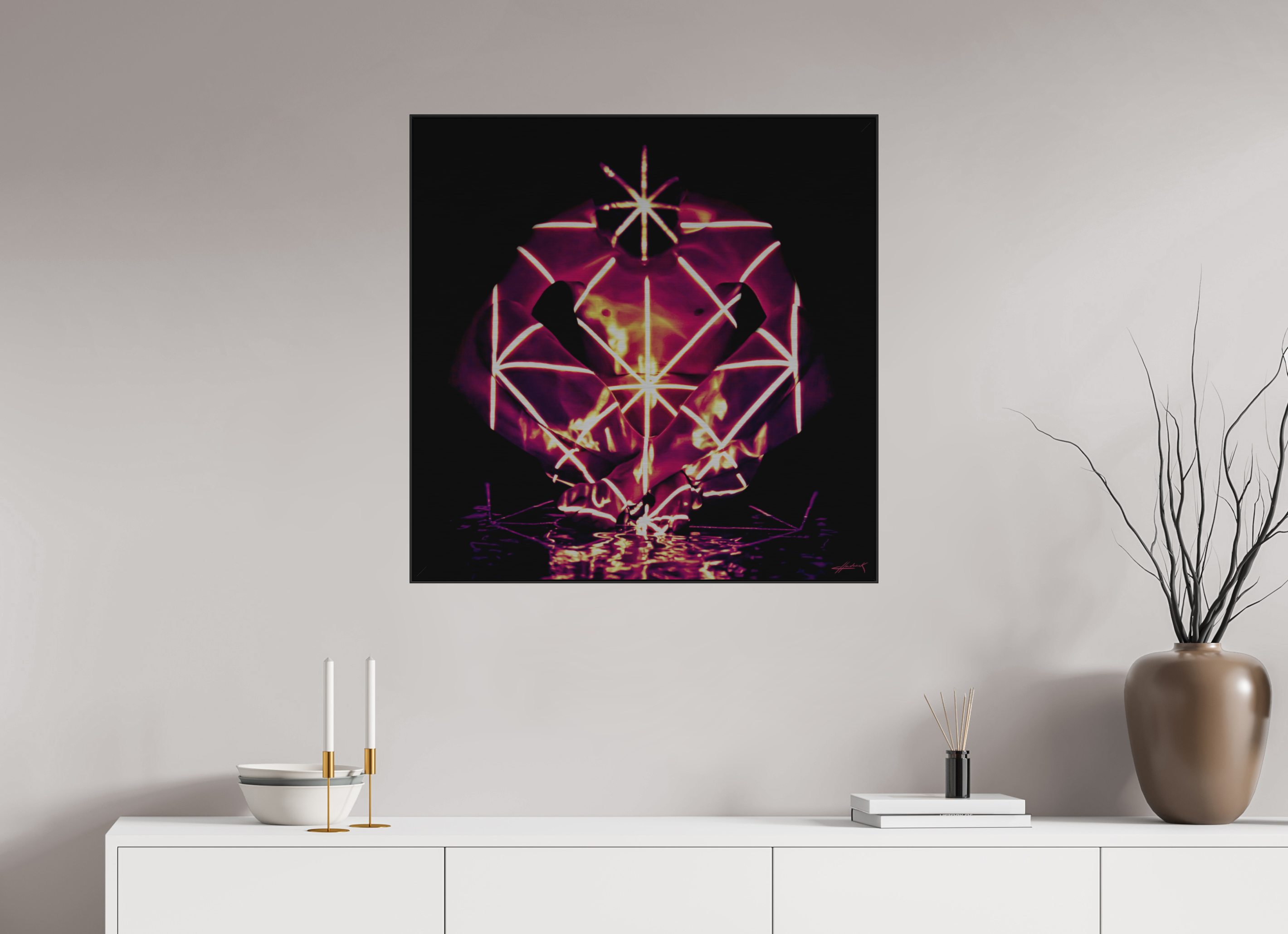 30 x 30″, 3" Black Alum ArtBox Frame on Silver Brush Aluminum 2.2 Double Exposure