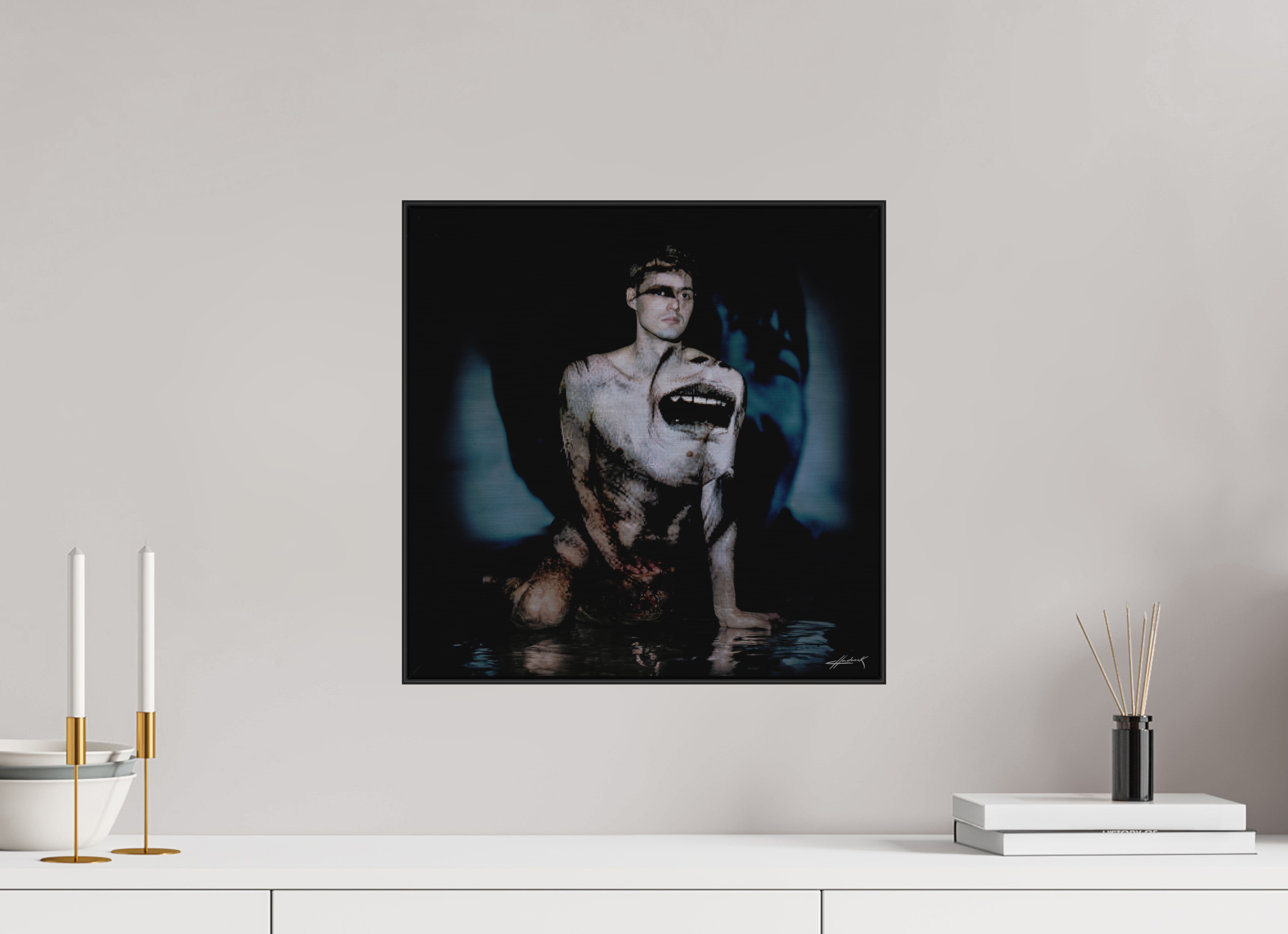 15 x 15″, 3" Black Alum ArtBox Frame on Silver Brush Aluminum 2.11 Double Exposure Photograph (Limited Edition)