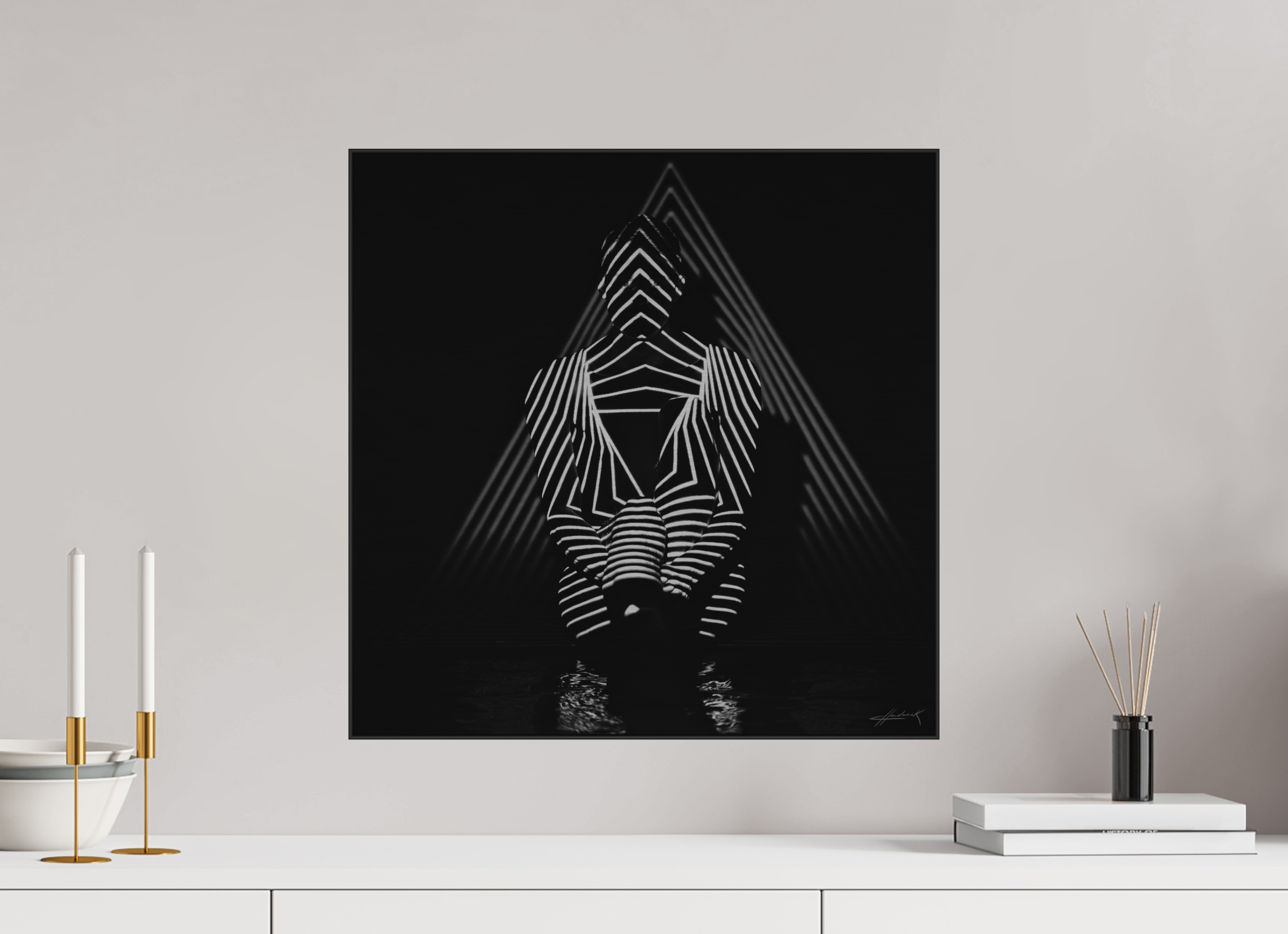 20 x 20″, 0.39" Black Alum ArtBox Frame on Silver Brush Aluminum 2.9 Double Exposure Photograph