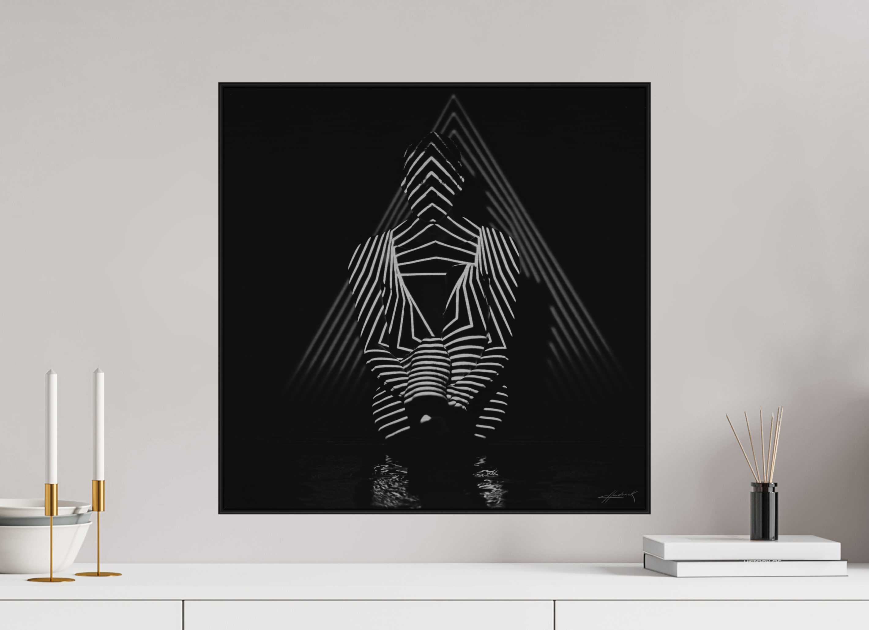 20 x 20″, 3" Black Alum ArtBox Frame on Silver Brush Aluminum 2.9 Double Exposure Photograph