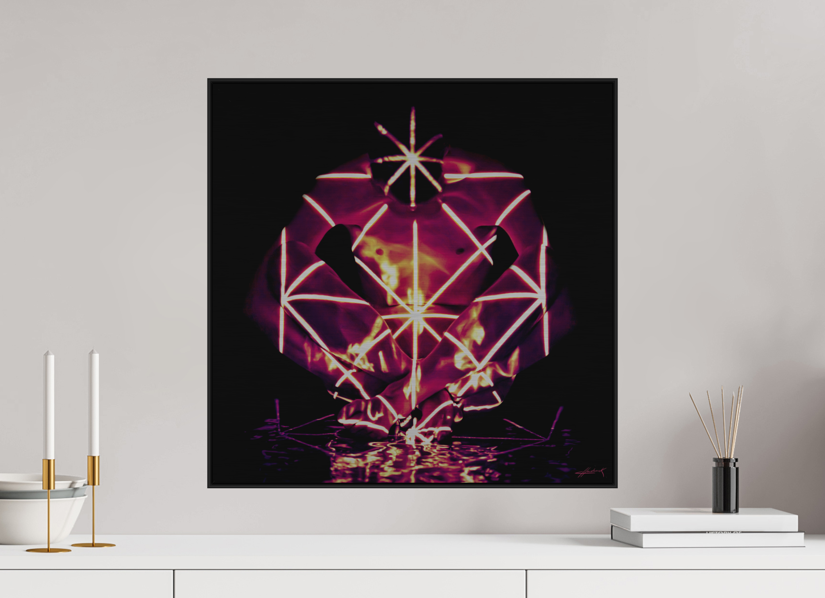 20 x 20″, 3" Black Alum ArtBox Frame on Silver Brush Aluminum 2.2 Double Exposure