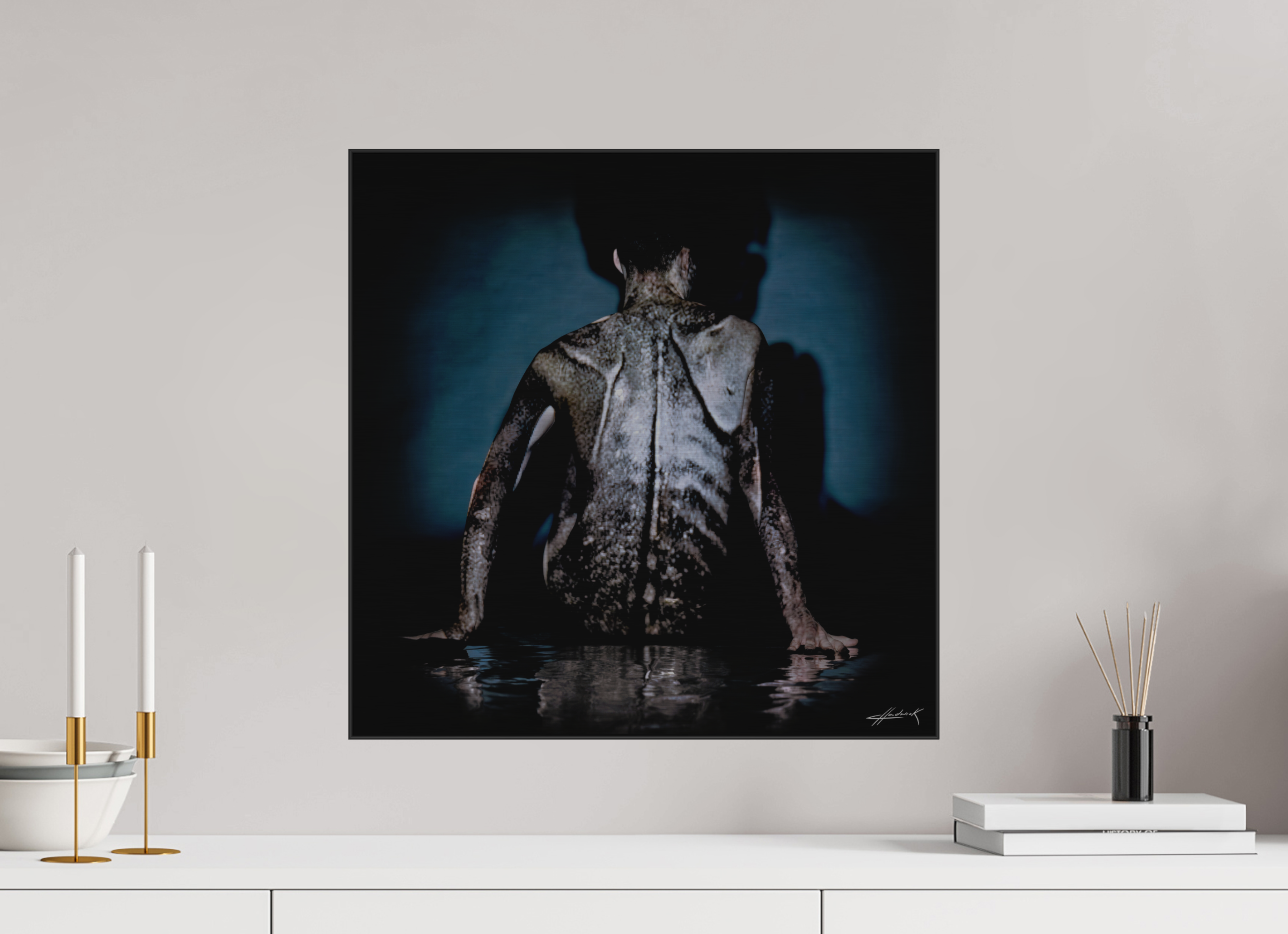 20 x 20″, 0.39" Black Alum ArtBox Frame on Silver Brush Aluminum 2.10 Double Exposure Photograph (Limited Edition)