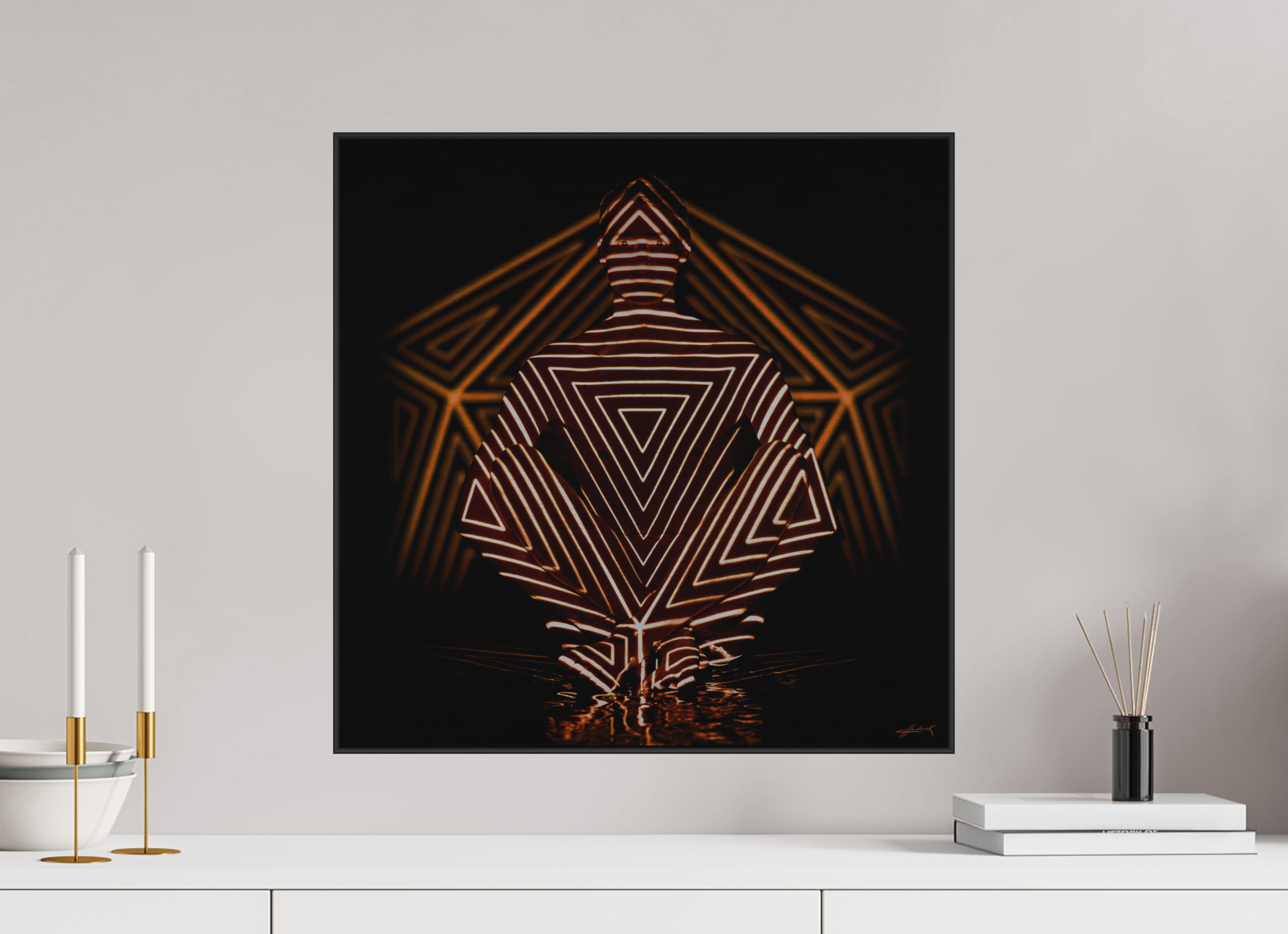 20 x 20″, 2" Black Alum ArtBox Frame on Silver Brush Aluminum 2.4 Double Exposure Photograph