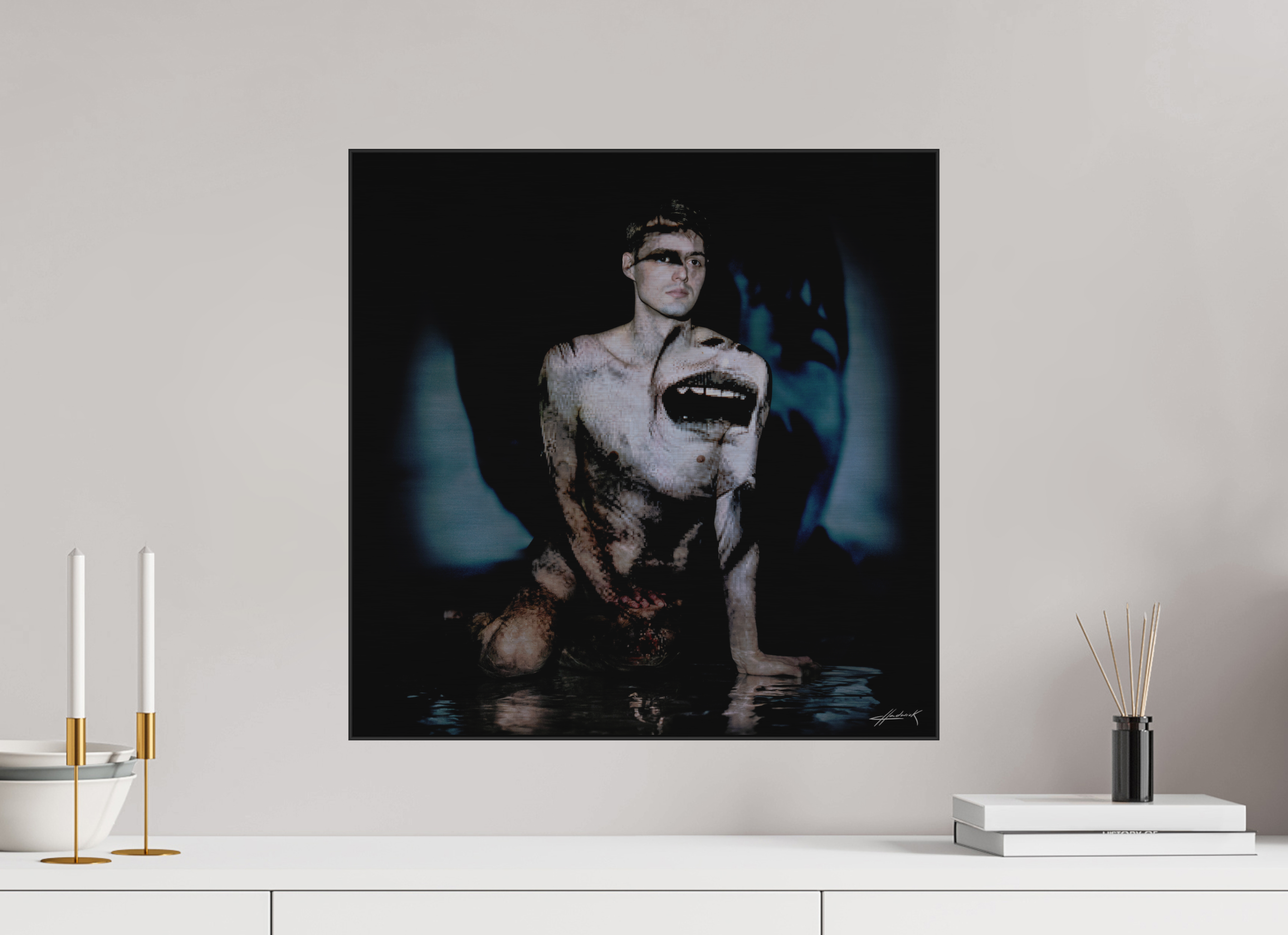 20 x 20″, 0.39" Black Alum ArtBox Frame on Silver Brush Aluminum 2.11 Double Exposure Photograph (Limited Edition)