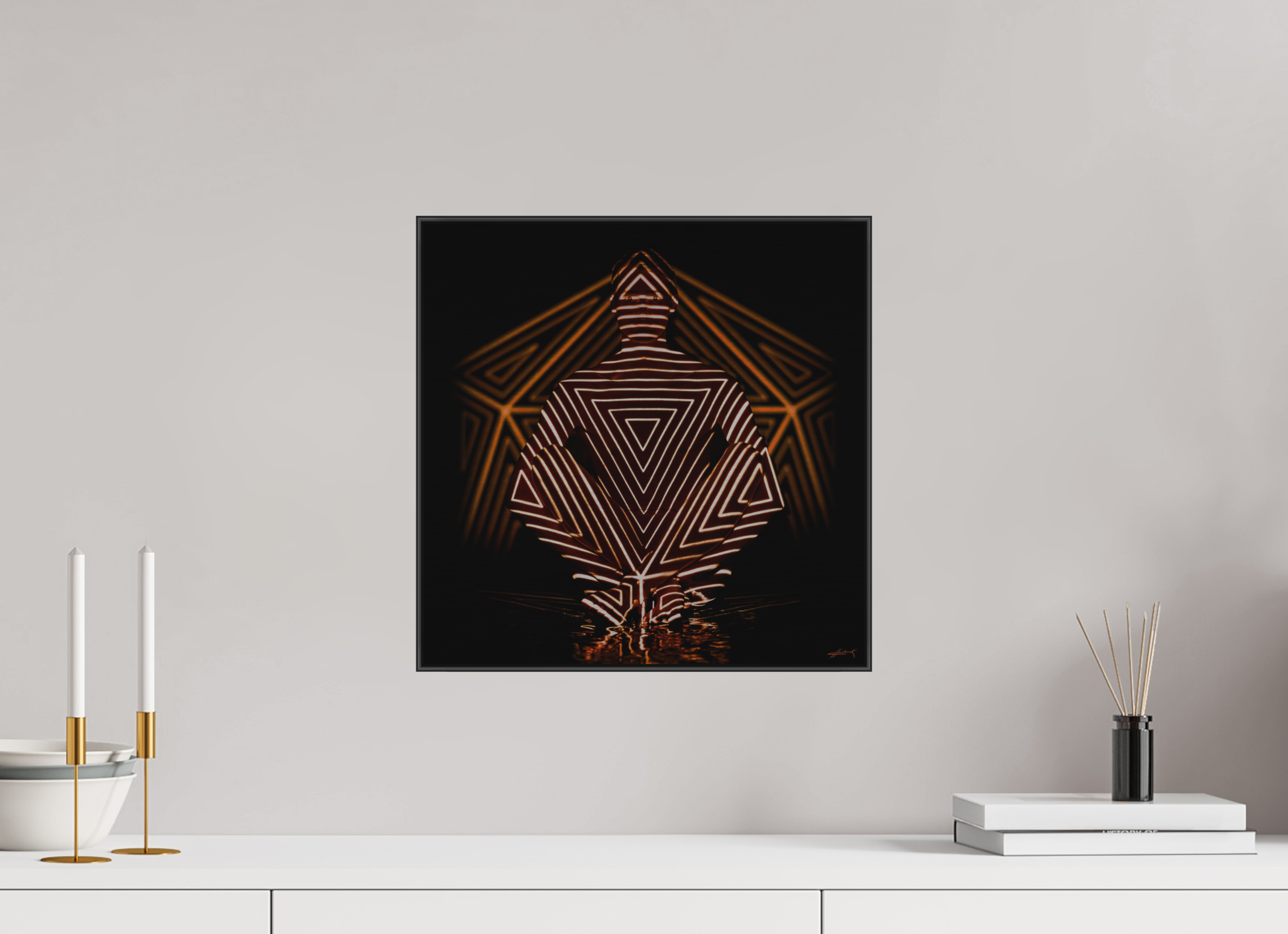 15 x 15″, 1" Black Alum ArtBox Frame on Silver Brush Aluminum 2.4 Double Exposure Photograph