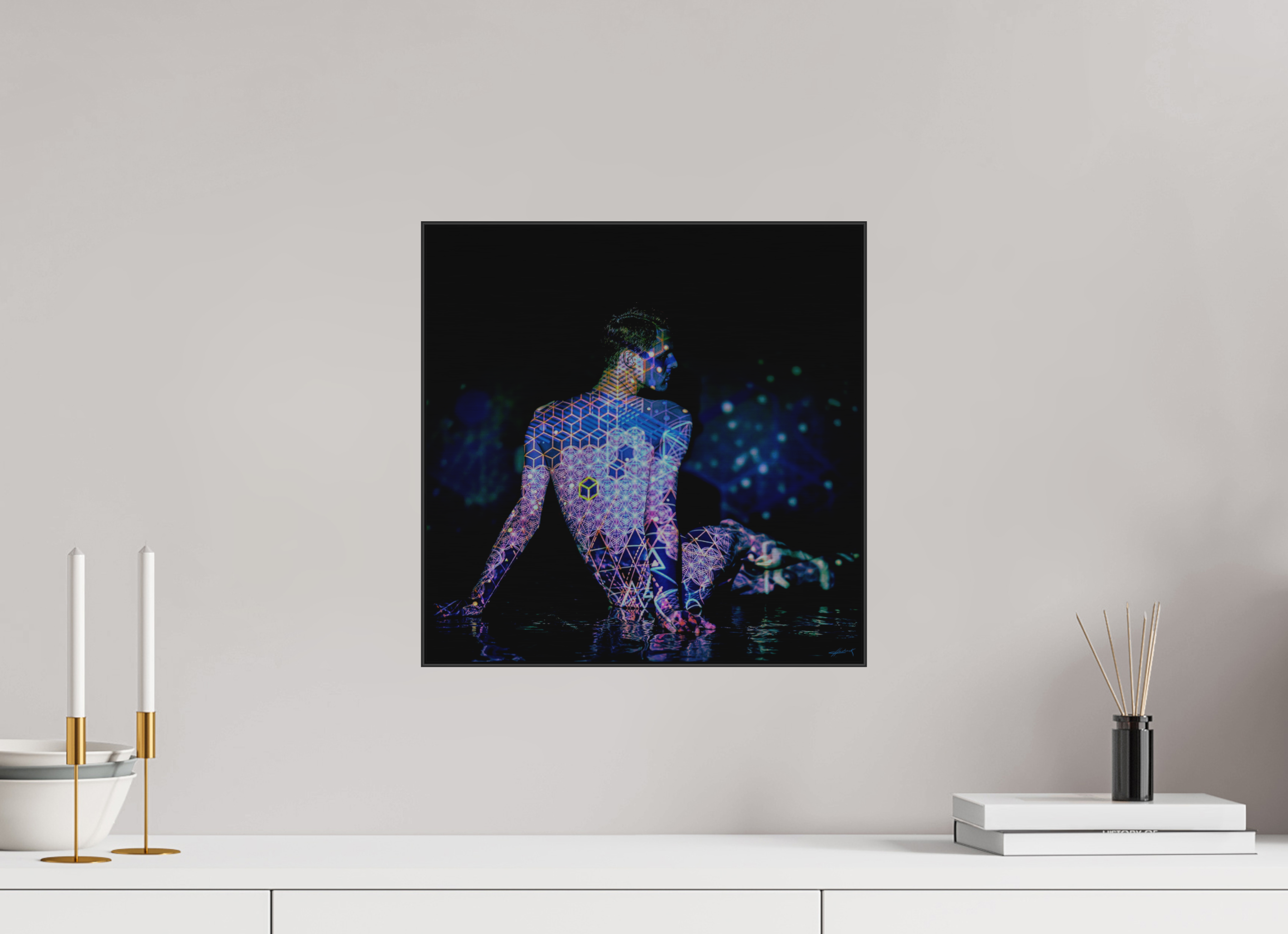 15 x 15″, 0.39" Black Alum ArtBox Frame on Silver Brush Aluminum 2.5 Double Exposure Photograph