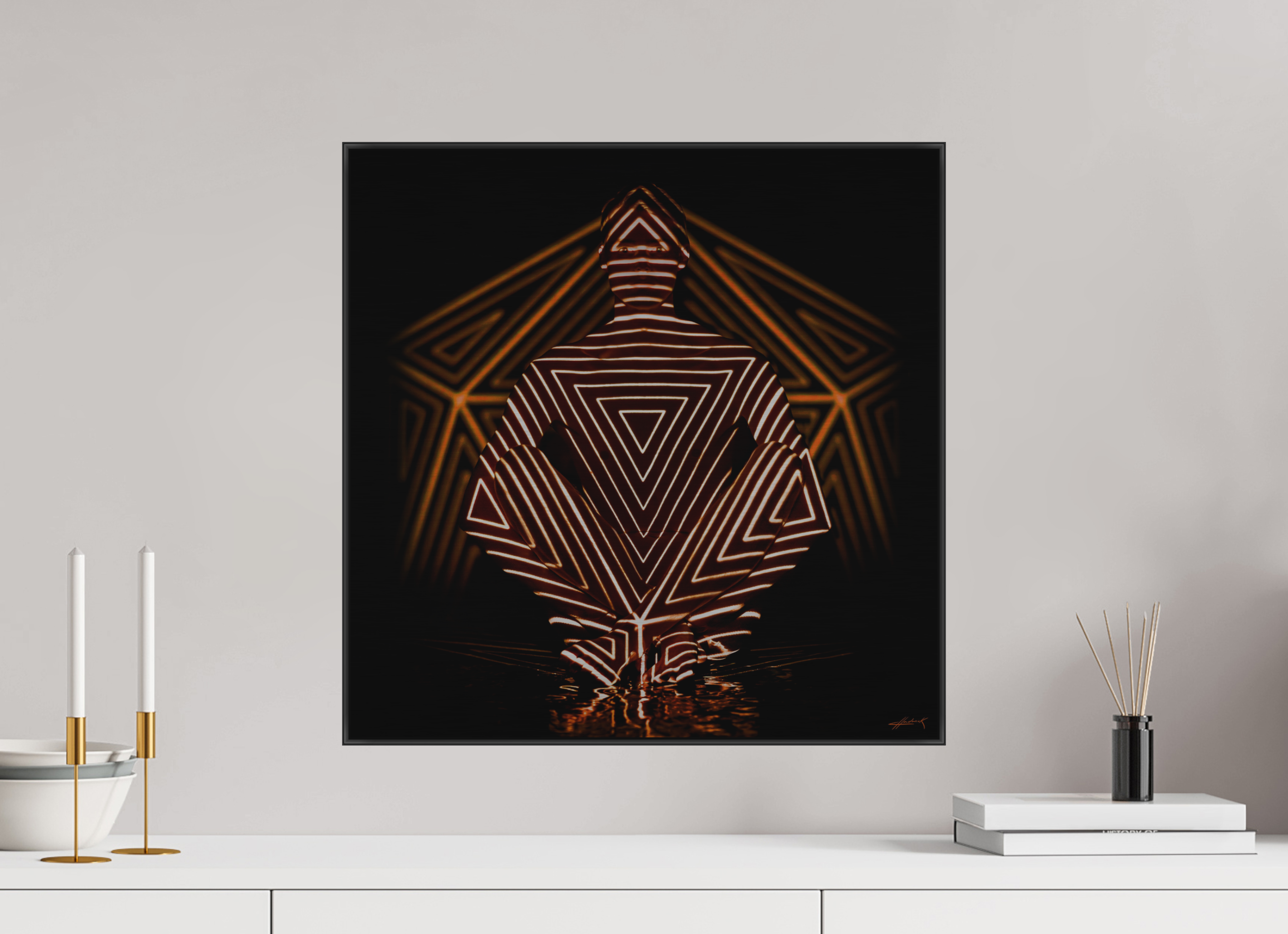 20 x 20″, 1" Black Alum ArtBox Frame on Silver Brush Aluminum 2.4 Double Exposure Photograph