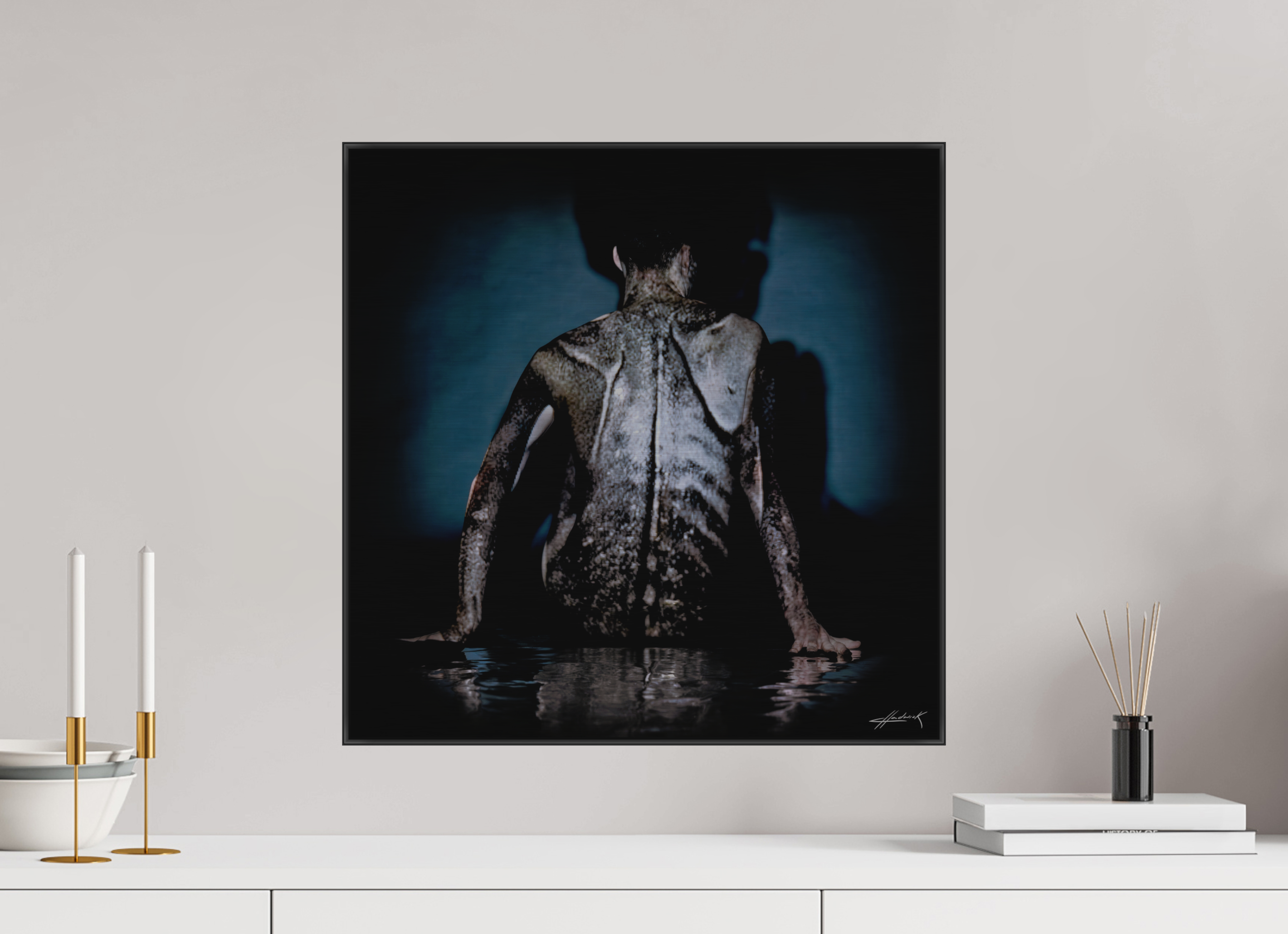 20 x 20″, 1" Black Alum ArtBox Frame on Silver Brush Aluminum 2.10 Double Exposure Photograph (Limited Edition)