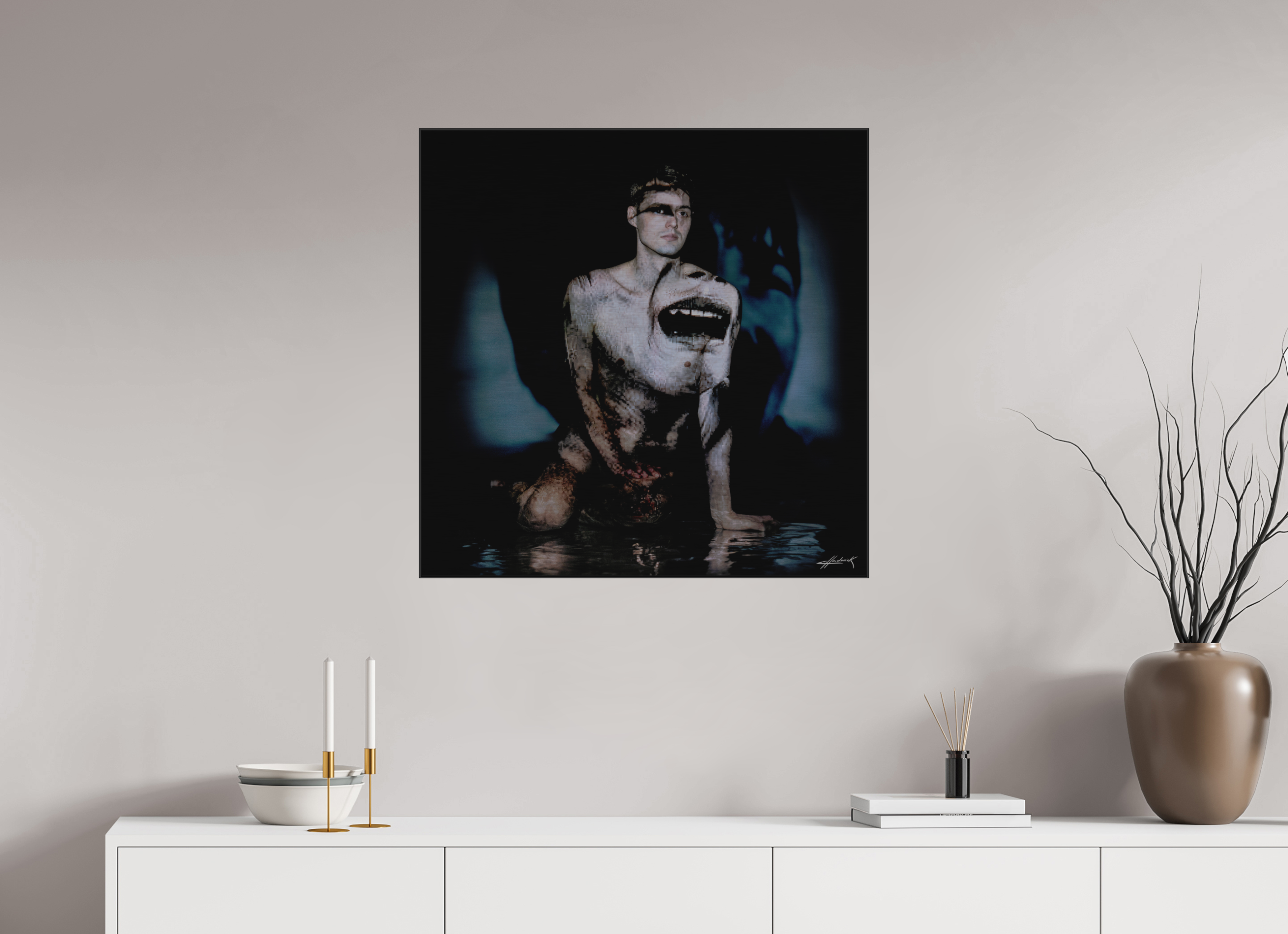 30 x 30″, 0.39" Black Alum ArtBox Frame on Silver Brush Aluminum 2.11 Double Exposure Photograph (Limited Edition)