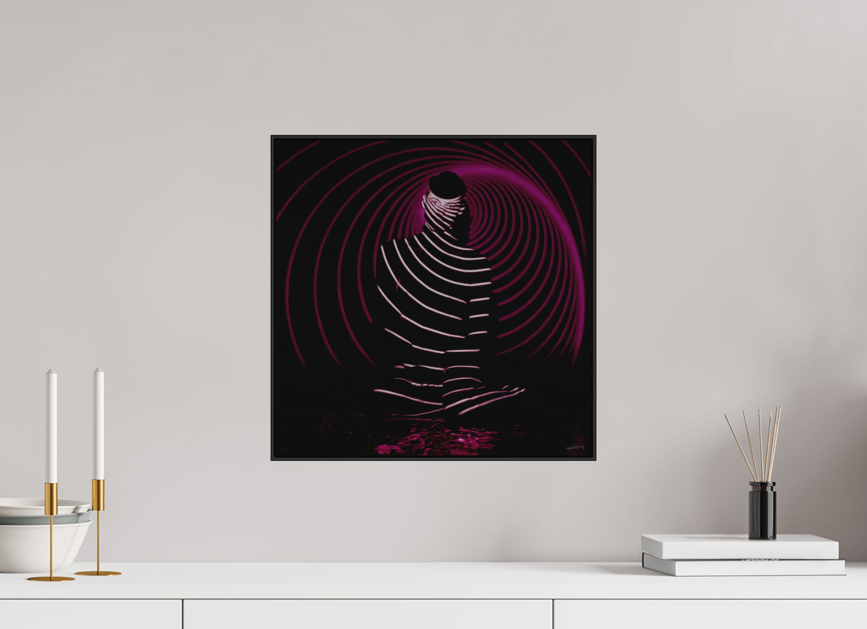 15 x 15″, 3" Black Alum ArtBox Frame on Silver Brush Aluminum 2.6 Double Exposure Photograph