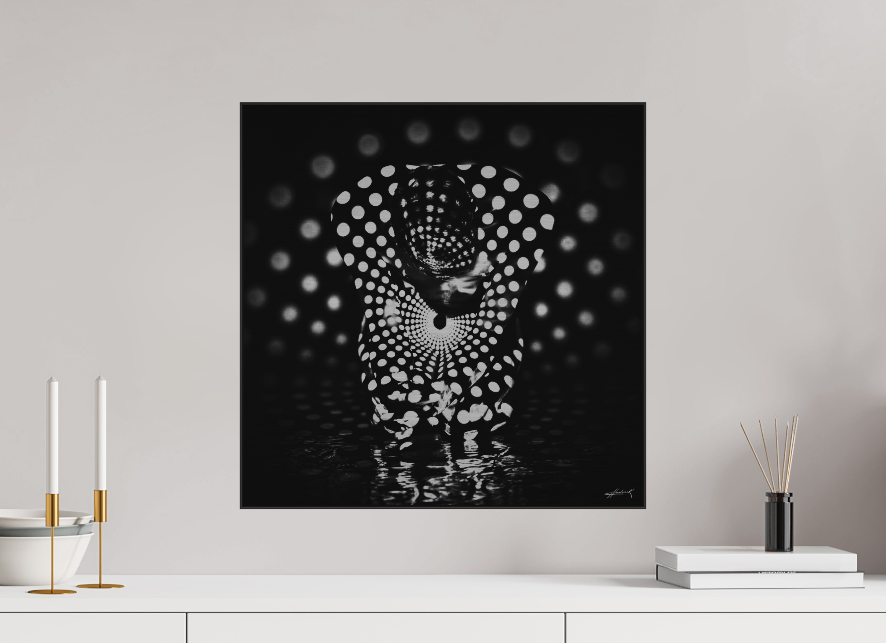 20 x 20″, 0.39" Black Alum ArtBox Frame on Silver Brush Aluminum 2.1 Double Exposure