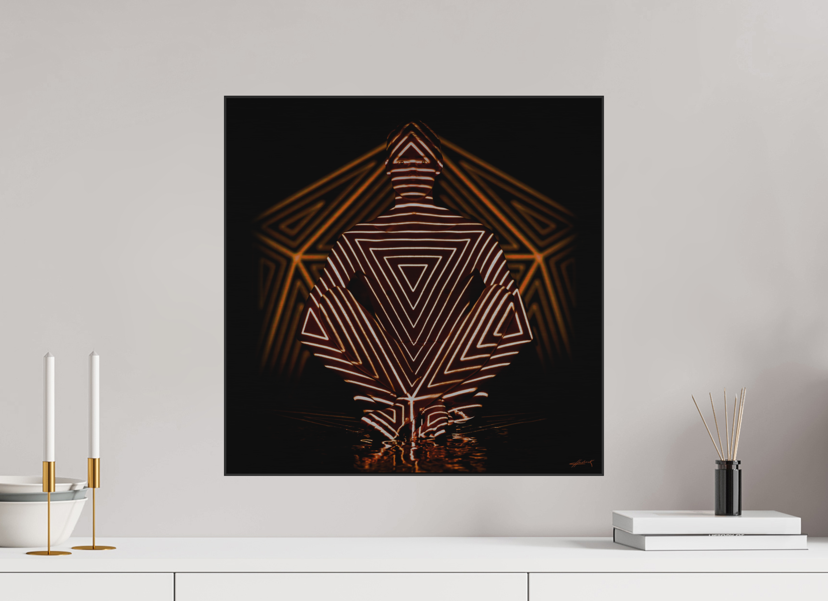 20 x 20″, 0.39" Black Alum ArtBox Frame on Silver Brush Aluminum 2.4 Double Exposure Photograph