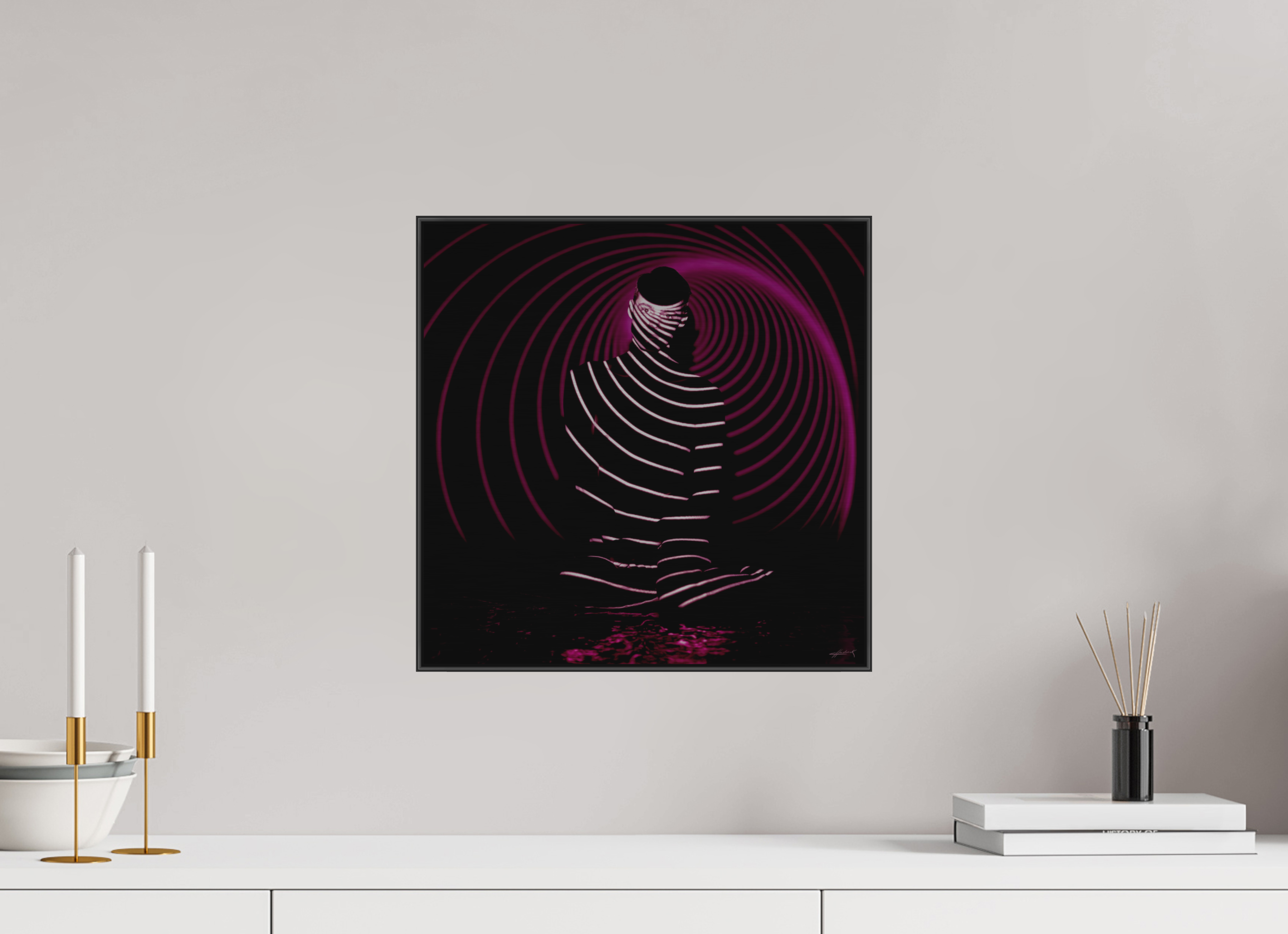 15 x 15″, 1" Black Alum ArtBox Frame on Silver Brush Aluminum 2.6 Double Exposure Photograph