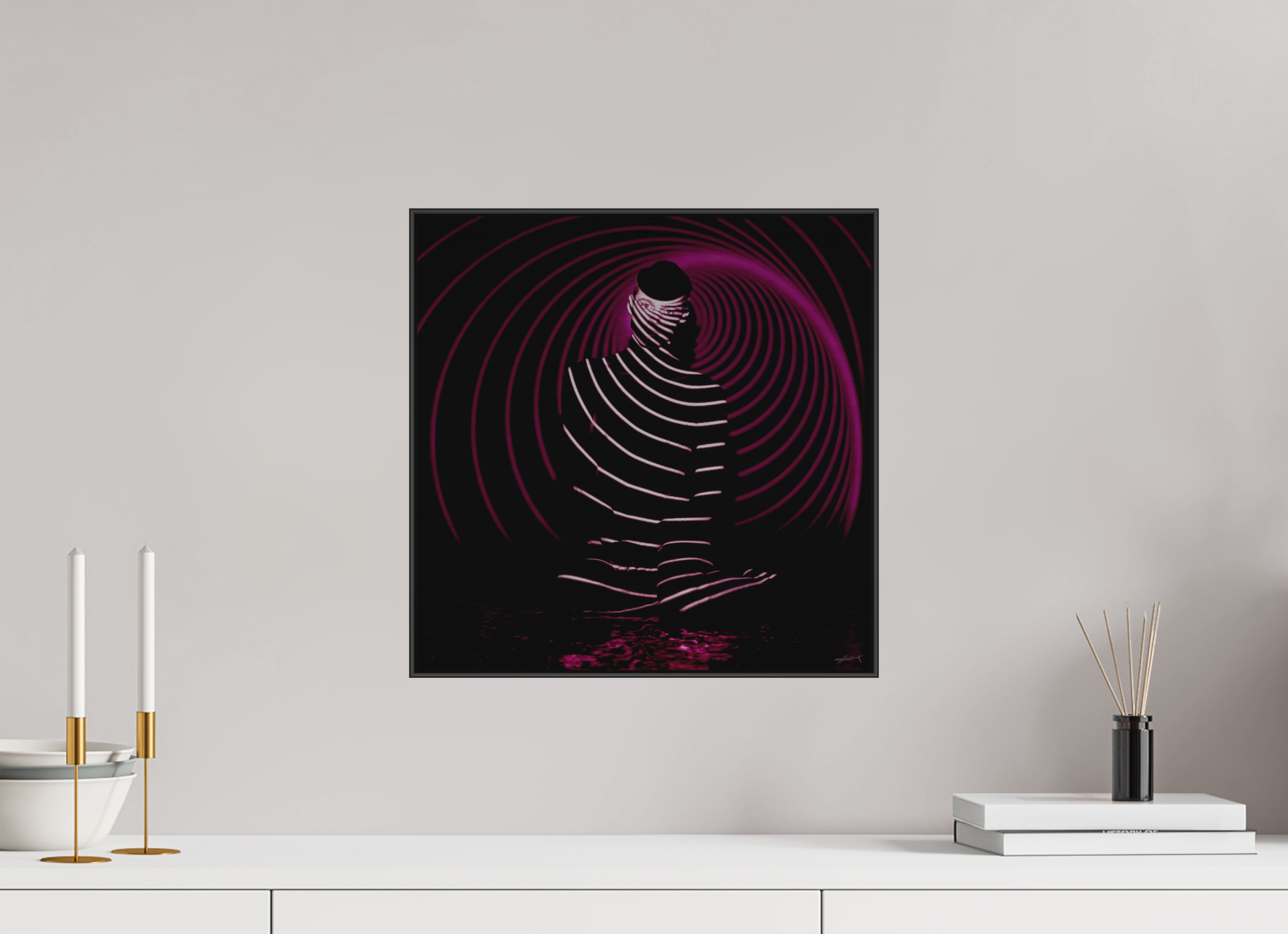 15 x 15″, 2" Black Alum ArtBox Frame on Silver Brush Aluminum 2.6 Double Exposure Photograph