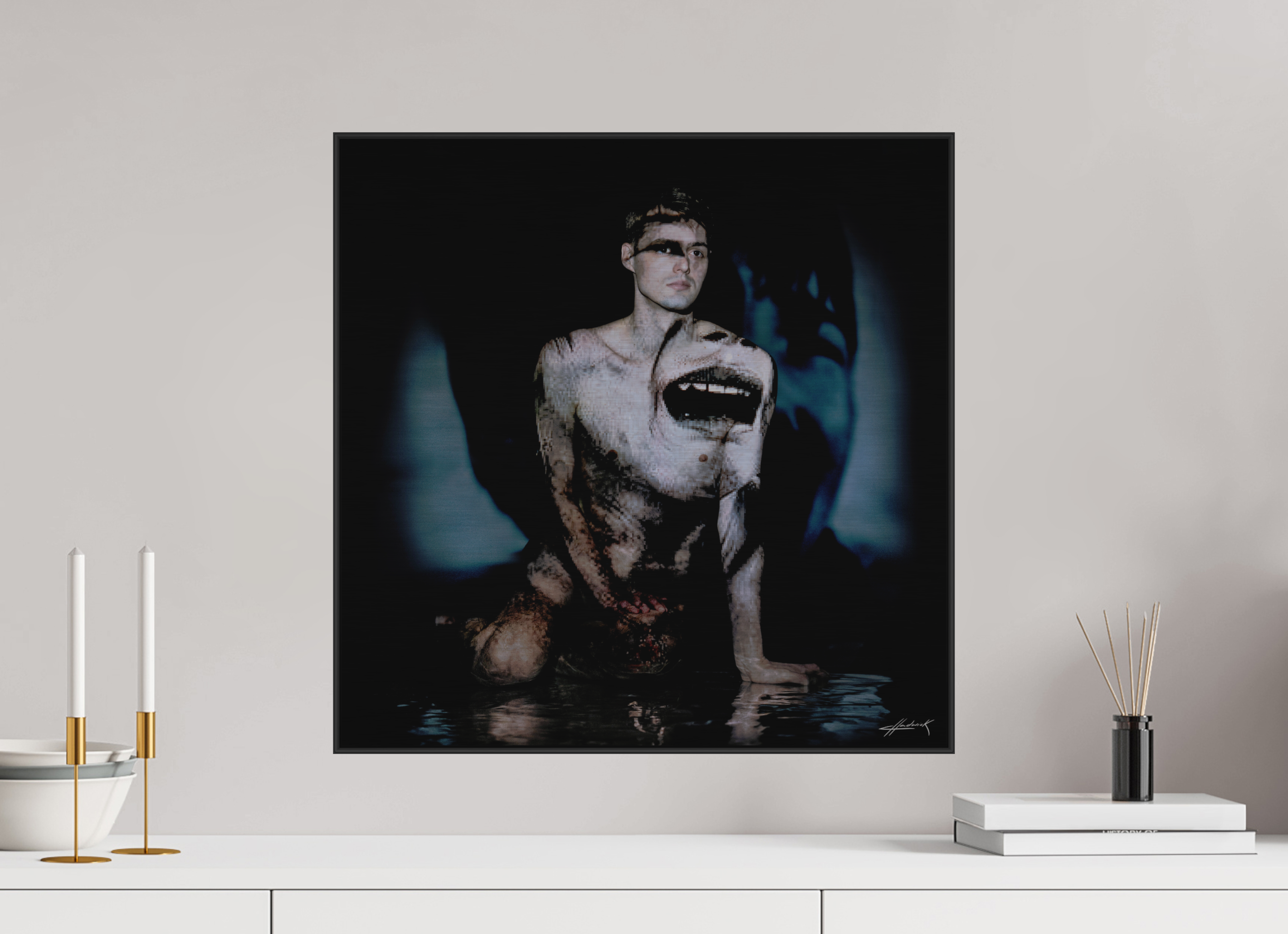 20 x 20″, 2" Black Alum ArtBox Frame on Silver Brush Aluminum 2.11 Double Exposure Photograph (Limited Edition)